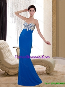 Exclusive Column Sweetheart Beading and Appliques 2015 Latest Prom Dresses in Blue