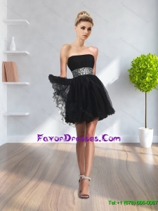 Fashionable 2015 Beading Strapless Mini Length Prom Dress in Black