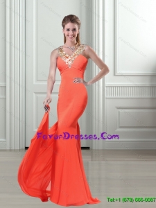 Gorgeous 2015 V Neck Empire Appliques Latest Prom Dresses in Orange Red