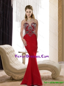 Modest 2015 Mermaid Chiffon Sweetheart Beading Latest Prom Dresses in Red