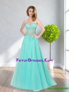 Natural Apple Green A Line Appliques and Beading 2015 Latest Prom Dresses
