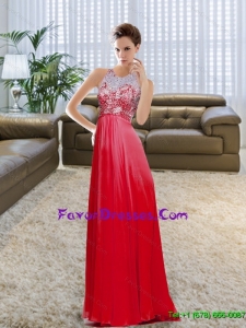 The Super Hot Bateau Beading and Ruching Red Latest Prom Dress with Floor Length