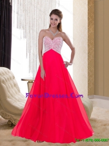 2015 Discount Empire Sweetheart Chiffon Beading Red Sweet Prom Gowns