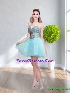2015 Exquisite A Line Sweetheart Light Blue Prom Dresses with Beading