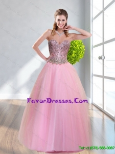 2015 Fashionable A Line Sweetheart Baby Pink Perfect Prom Dresses with Beading