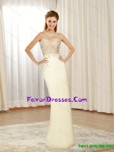 2015 Flirting Halter Top Mermaid Beading and Appliques Champagne Sweet Prom Dresses