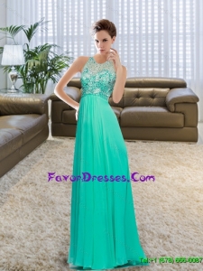 2015 Gorgeous Bateau Floor Length Beading and Ruching Turquoise Prom Dress