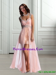 2015 Gorgeous High Low Straps Most Popular Prom Dresses with Appliques