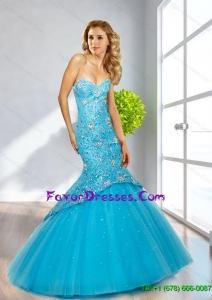 2015 Gorgeous Mermaid Sweetheart Baby Blue Perfect Prom Dresses with Sequins