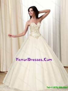 2015 Gorgeous Sweetheart Ball Gown White Unique Prom Dresses with Beading