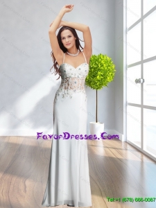 2015 Gorgeous and Discount Spaghetti Straps White Long Prom Dress with Appliques