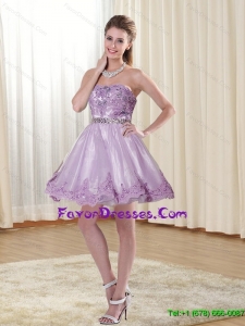 2015 Luxurious A Line Strapless Appliques and Beading Sweet Prom Dress in Lavender