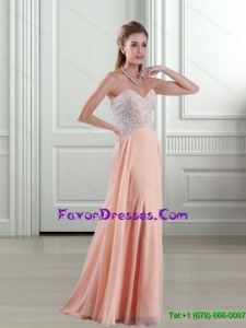 2015 Luxurious Peach Empire Sweetheart Beading Prom Dresses