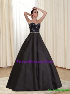 2015 Modest A Line Sweetheart Beading Unique Prom Dresses in Black