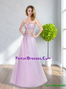 2015 Natural Lilac A Line Appliques and Beading Prom Dresses