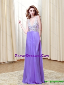 2015 New Style V Neck Empire Lace Pretty Prom Dress in Lavender