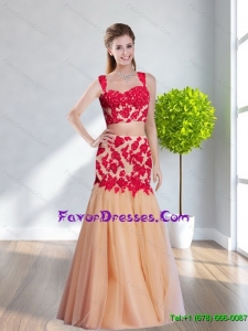 2015 Perfect Straps Multi Color Long Most Popular Prom Dresses with Appliques