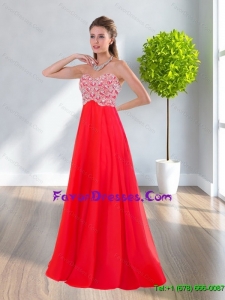 2015 Popular Empire Sweetheart Chiffon Beading Prom Dresses in Red