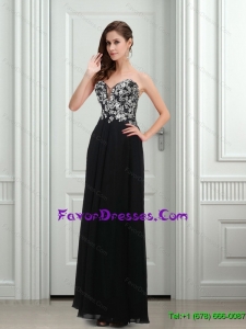 2015 Sexy Empire Sweetheart Black Formal Prom Dress with Appliques
