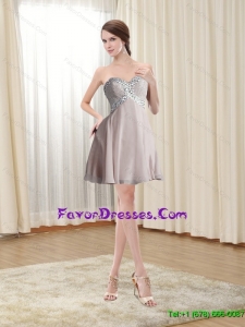 2015 Sophisticated Grey Short Plus Size Prom Dress with Beading