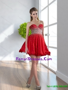 2015 Stylish Sweetheart Red Short Prom Dress with Beading