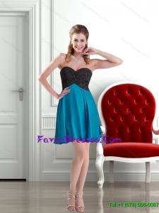 2015 Sweetheart Beading Short Plus Size Prom Dress in Teal and Black