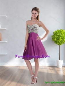 2015 Unique Sweetheart Modest Appliques Fuchsia Prom Dress