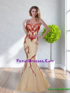 2015 Wonderful Mermaid Sweetheart Champagne Perfect Prom Dresses with Appliques