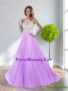 Beautiful Scoop Beading Empire 2015 Prom Dresses in Lilac