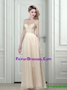 Cheap 2015 Empire Sweetheart Champagne Prom Dress with Appliques