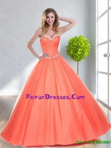 Cheap Sweetheart Beading Orange Red Prom Dresses for 2015 Spring