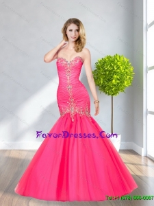 Cute Mermaid Sweetheart Tulle Hot Pink 2015 Most Popular Prom Dresses with Beading