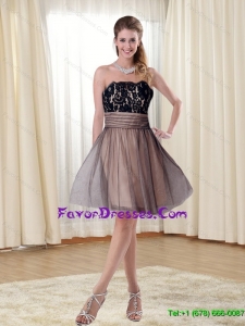 Elegant 2015 Strapless Lace Mini Length Prom Dress in Multi Color