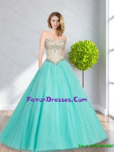 Elegant 2015 Sweetheart Beading Aqua Blue Prom Dresses
