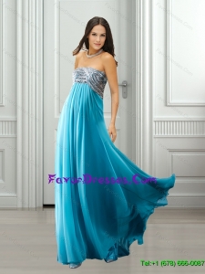 Exclusive 2015 Strapless Beading Chiffon Perfect Prom Dresses in Blue