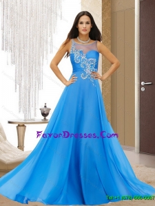 Fashionable Bateau Empire Beading Baby Blue Perfect Prom Dresses for 2015