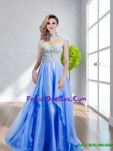 Gorgeous High Neck Beading Backless 2015 Prom Dress with Brush Train