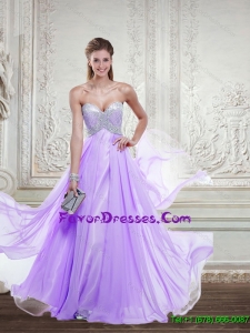 Gorgeous Sweetheart 2015 Lilac Prom Dress with Beading and Ruching