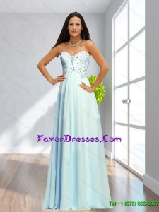 Low Price Sweetheart 2015 Unique Light Blue Prom Dress with Beading and Ruching