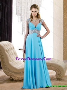 Luxurious V Neck Empire Appliques Baby Blue Prom Dresses for 2015