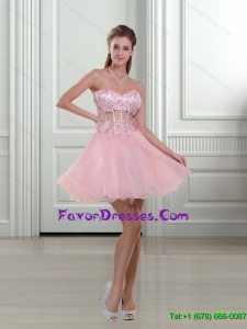 Perfect 2015 A Line Sweetheart Rose Pink Prom Dresses with Appliques