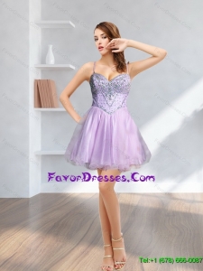 Perfect 2015 Spaghetti Straps Beading Lilac Prom Dresses