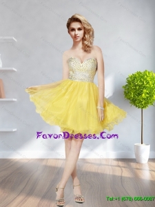 Pretty 2015 Sweetheart Beading Mini Length Prom Dresses in Yellow