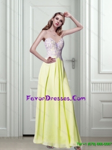 Sophisticated Empire Sweetheart 2015 Formal Yellow Prom Dress with Appliques