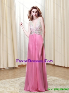 The Gorgeous Hot V Neck Empire Lace 2015 Prom Dress in Rose Pink