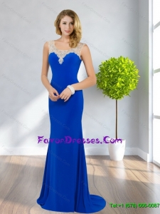 2015 Classical Column Scoop Beading Modern Mother Dresses in Royal Blue