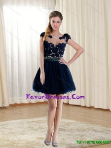 2015 Delicate Scoop Black Formal Prom Dress with Beading and Lace