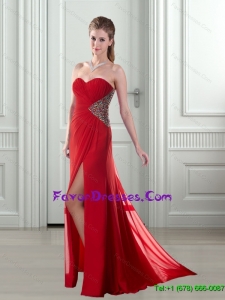2015 Discount Sweetheart Beading and High Slit Red Formal Prom Dress