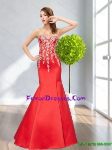 2015 Elegant Mermaid Embroidery Sweetheart Prom Dresses in Red