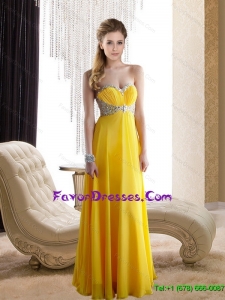 2015 Elegant Yellow Sweetheat Prom Dress with Rhinestones